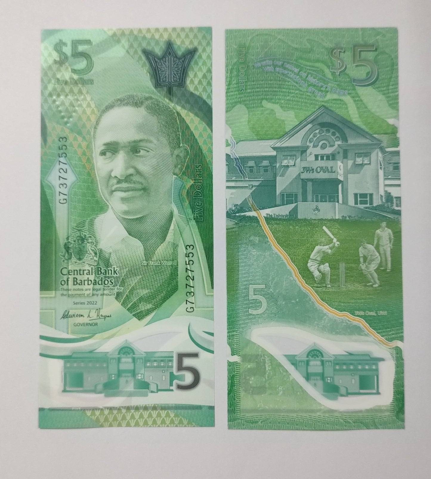 Barbados 5 dollar 2022 polymer UNC