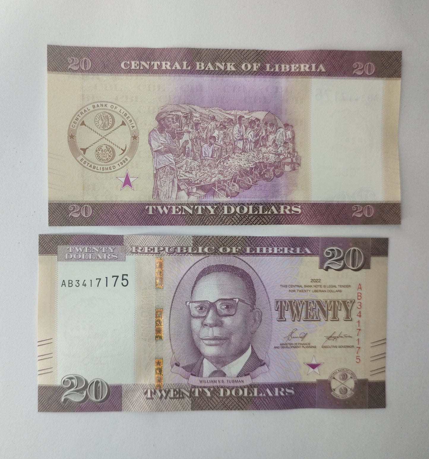 Liberia 20 dollars 2022 UNC
