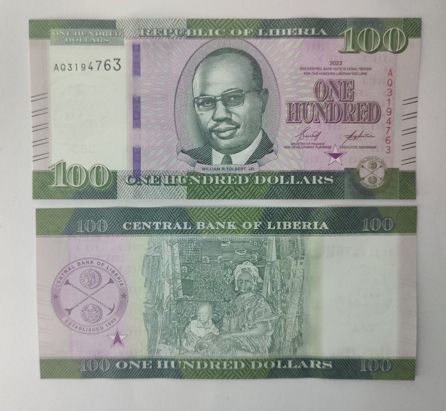 Liberia 100 dollars 2022 UNC