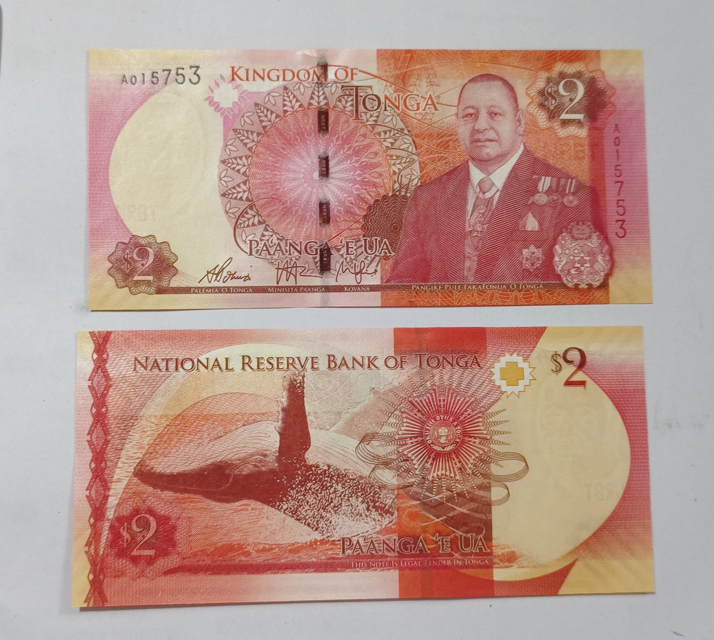 Tonga 2 Pa'anga 2015 UNC Banknote