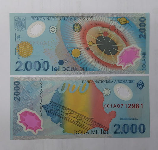 Romania 2000 Lei Total Solar Eclipse Polymer Banknote - Thematic World Currency Collection | ZealHobbieZ
