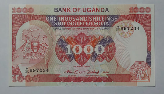 Uganga 1000 Shillings 1986 P26 UNC - ZealHobbieZ