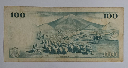 Iceland 100 Krónur (Seðlabanki Íslands) 1961 P44 Used note serial number ending 6764 - ZealHobbieZ