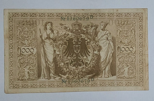 Germany 1000 mark 1910 P45 Green Seal (heavily Used note) ending serial no 179 - ZealHobbieZ