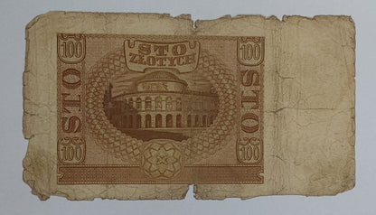 Poland 100 Zlotys (German occupation) 1940 P97 Heavyly Used note ending serial no:234 - ZealHobbieZ