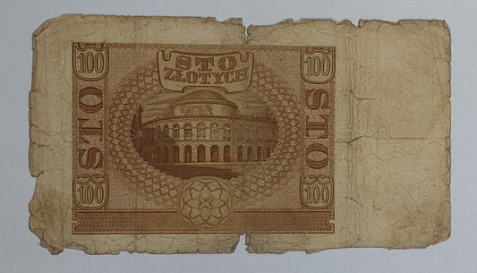 Poland 100 Zlotys (German occupation) 1940 P97 Heavyly Used note ending serial no:234 - ZealHobbieZ