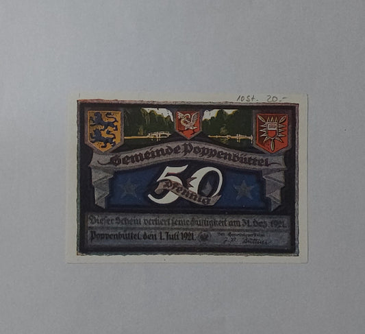 Germany Notgeld 50 Pfennings 1921 Used (small size) - ZealHobbieZ