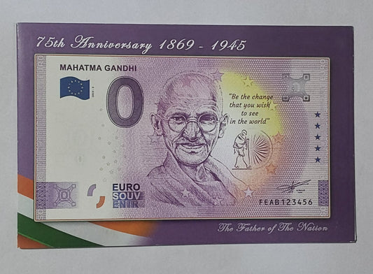 Zero Euro 2023-2 Souvenir Banknote of Mahatma Gandhi note with folder Malta - ZealHobbieZ