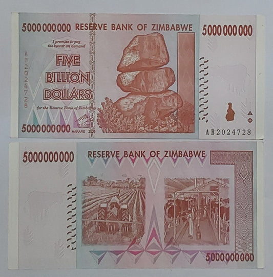 Zimbabwe 5 000 000 000 Dollars (5 billion) 2008 P84 note - ZealHobbieZ