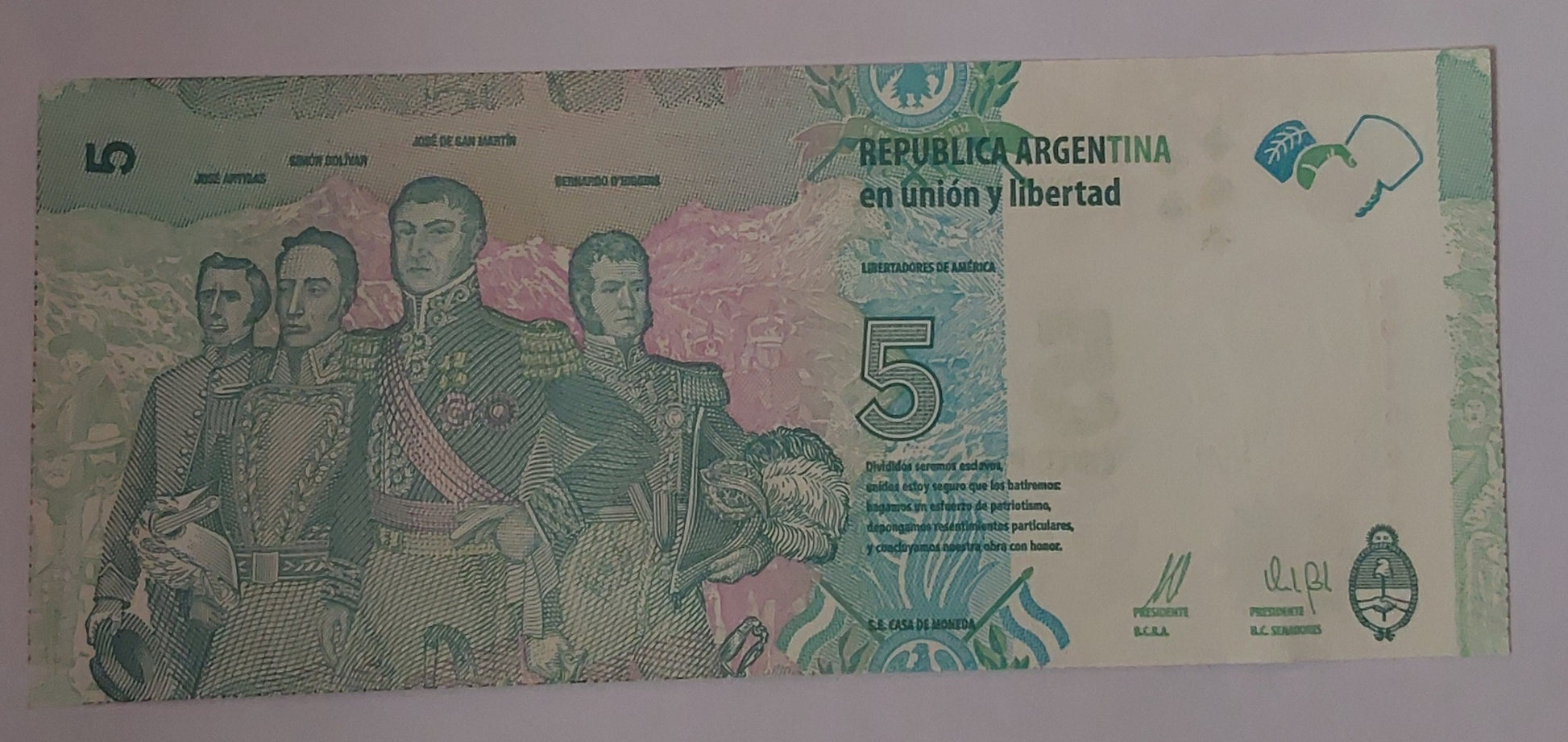 Argentina 5 Pesos UNC P359 2015 - ZealHobbieZ