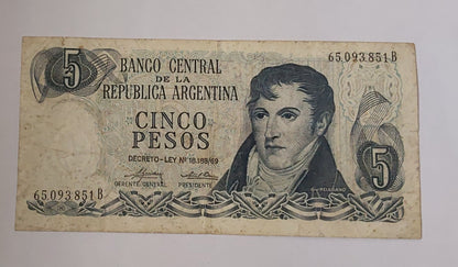 Argentina 5 Peso 1974-76 Used P294 - ZealHobbieZ