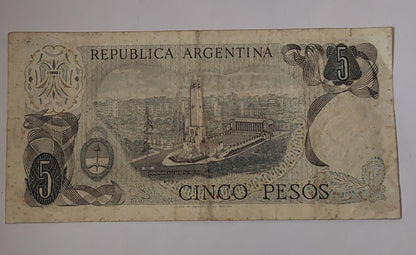 Argentina 5 Peso 1974-76 Used P294 - ZealHobbieZ