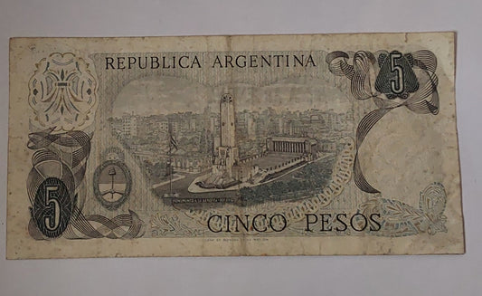 Argentina 5 Peso 1974-76 Used P294 - ZealHobbieZ