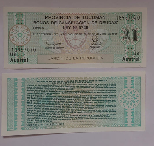 Argentina TUCUMAN 1 Austral UNC 1991 - ZealHobbieZ