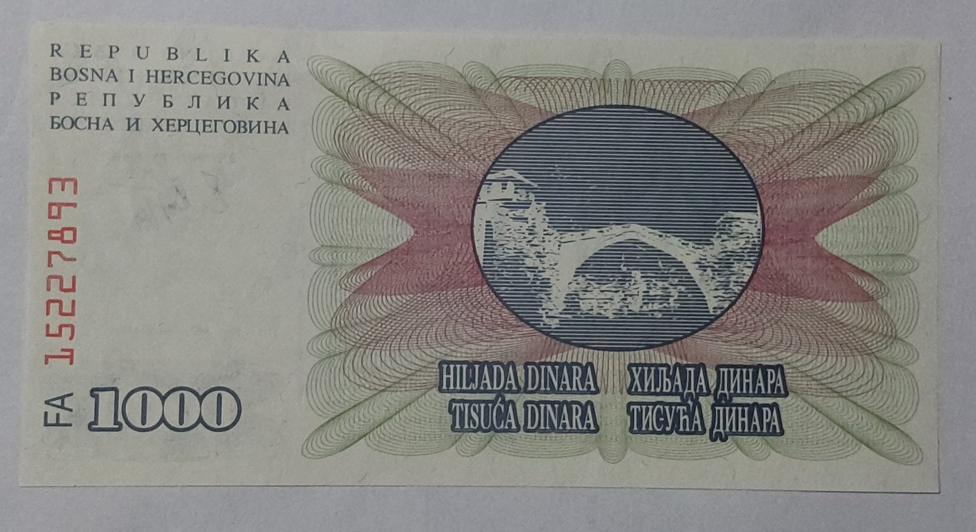 Bosnia and Herzegovina 1000 Dinars UNC 1992 P15 - ZealHobbieZ