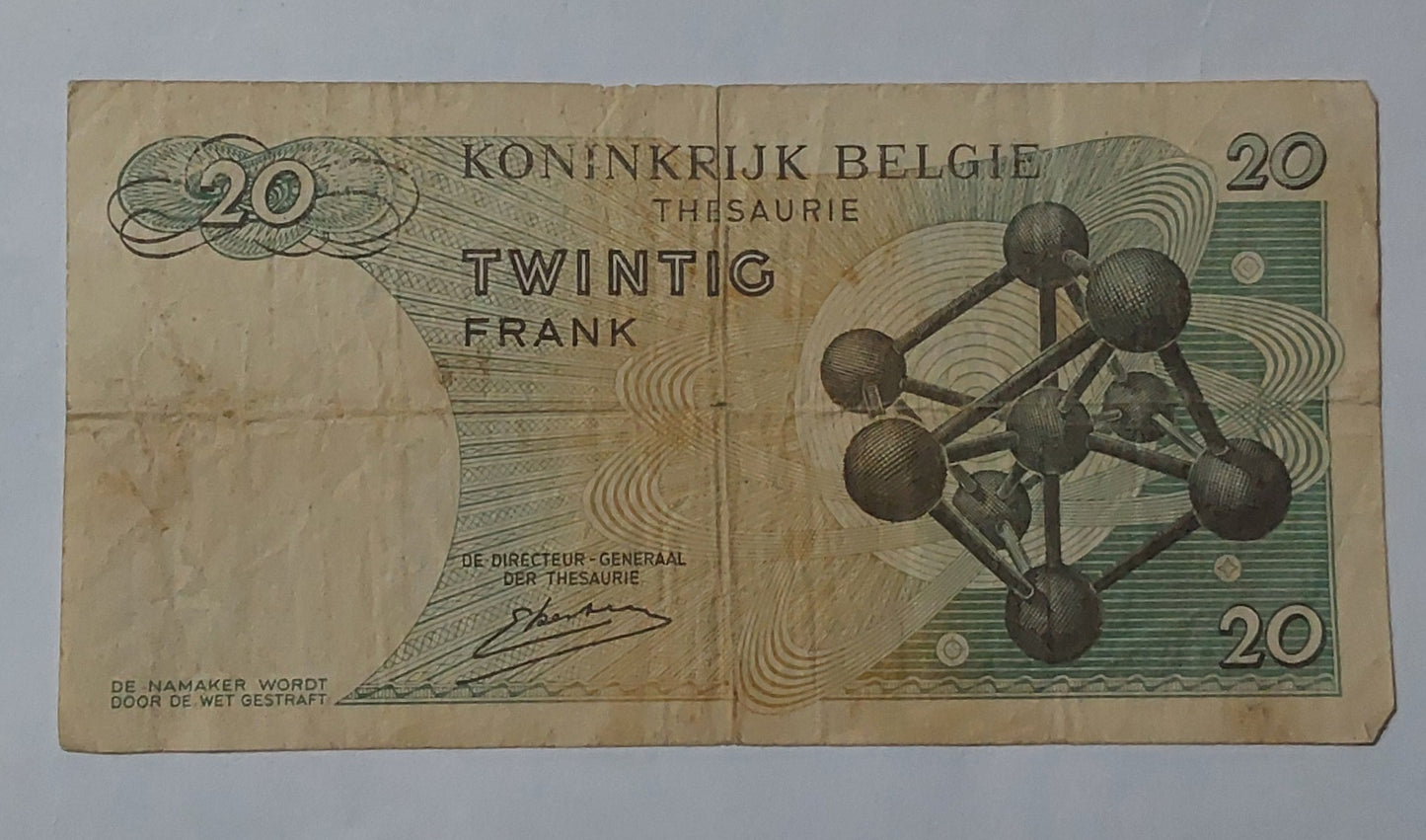 Belgium 20 Francs - Baudouin I 1964 P138 Used note ending serial no: 7237 - ZealHobbieZ