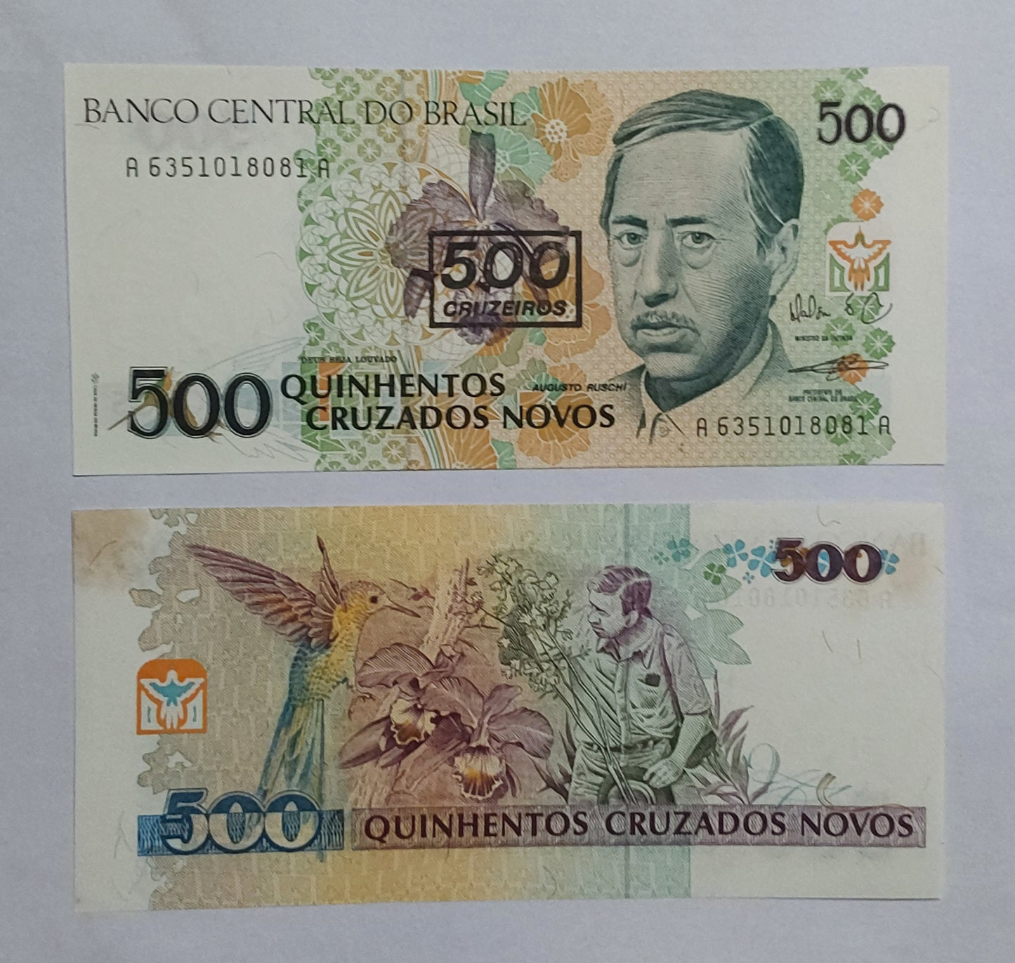 Brazil 500 cruzeiros Over Printed UNC note P226b 1990 - ZealHobbieZ