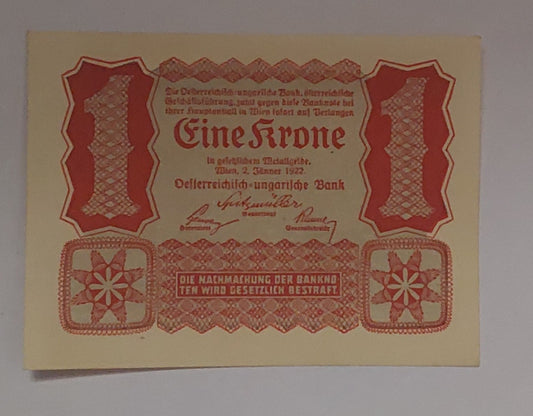 Austria 1 Krone UNC 1922 P73 ( Uniface note ) - ZealHobbieZ