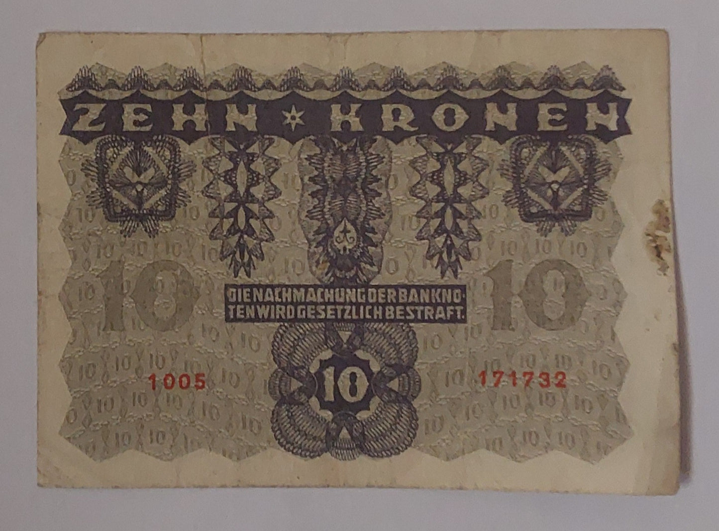 Austria 10 Kronen 1922 P75 Used note - ZealHobbieZ