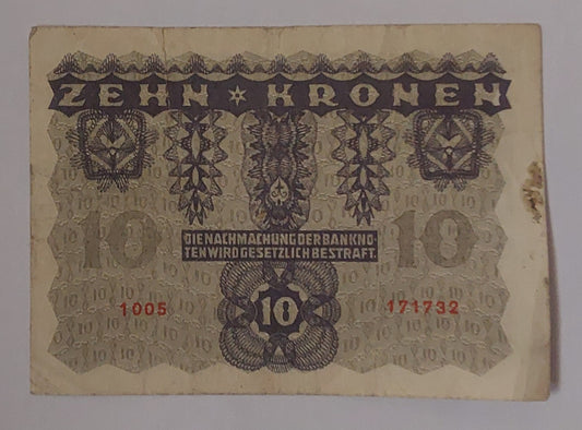 Austria 10 Kronen 1922 P75 Used note - ZealHobbieZ