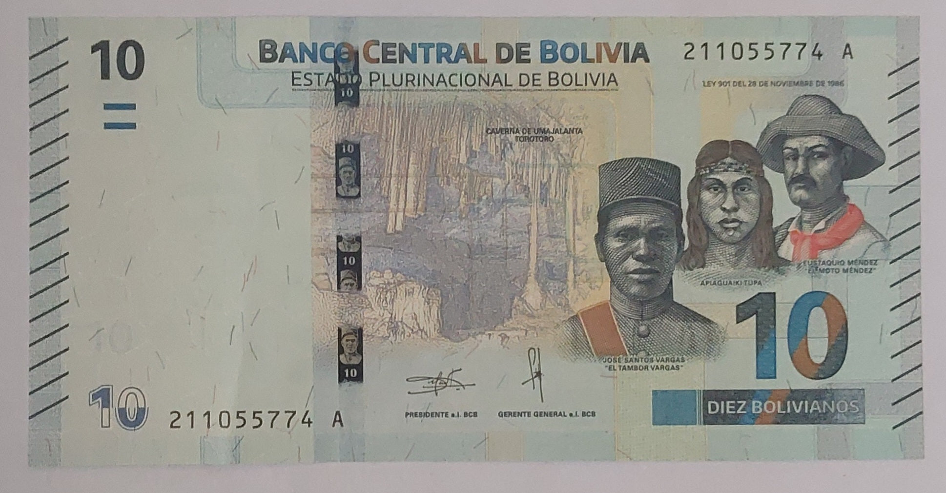 Bolivia 10 Bolivianos (Vargas, Tupa, Méndez) 2018 P248 UNC - ZealHobbieZ