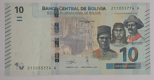 Bolivia 10 Bolivianos (Vargas, Tupa, Méndez) 2018 P248 UNC - ZealHobbieZ