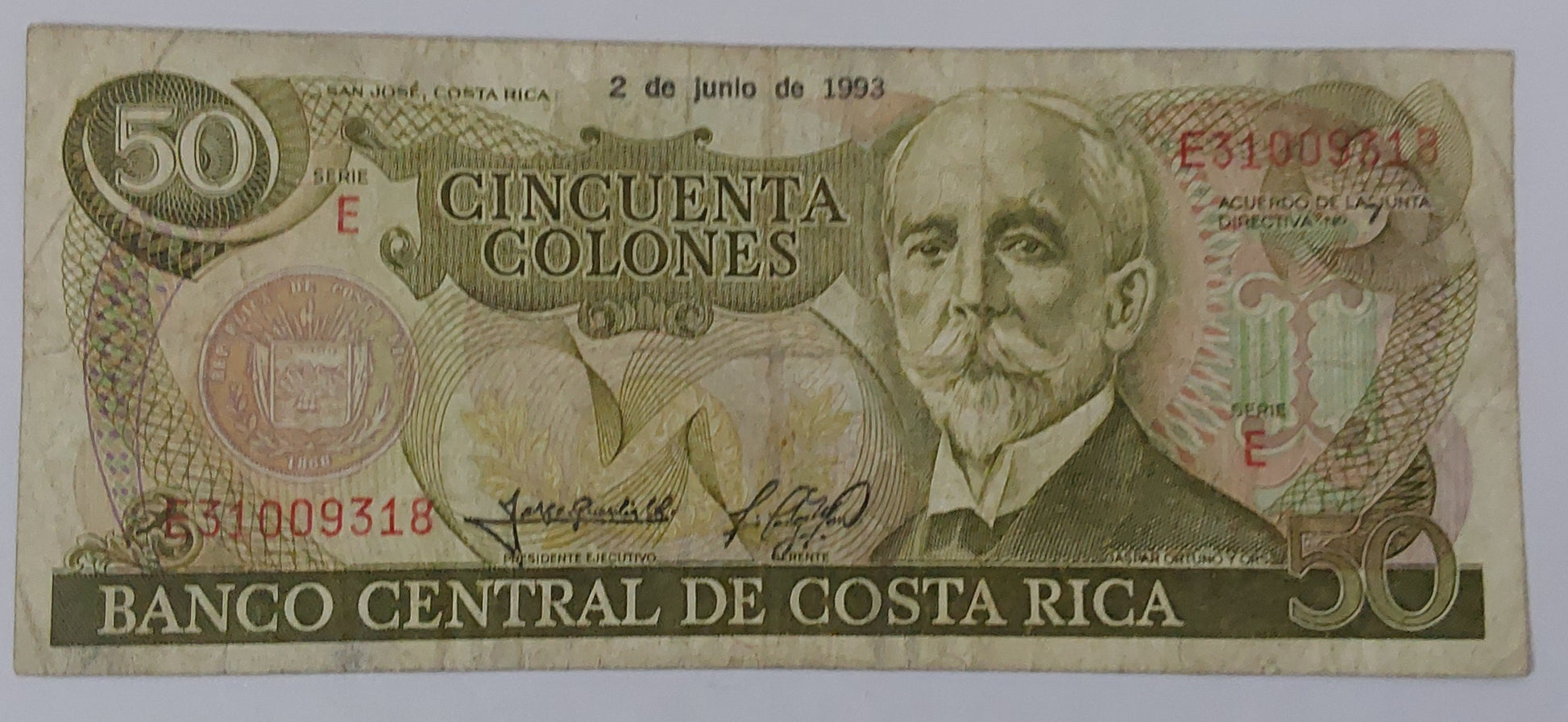 Costa Rica 50 Colones (Series E) 1993 P257 Used - ZealHobbieZ
