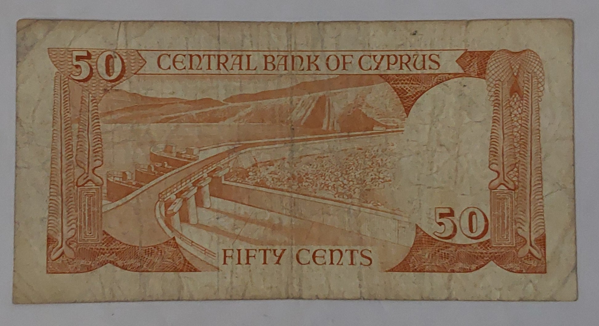 Cyprus 50 Cents 1988 P52 Used note ending serial no:936 - ZealHobbieZ