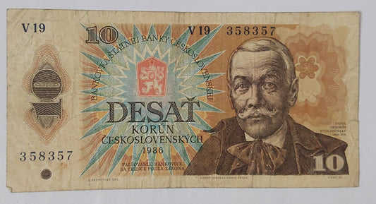 Czechoslovakia 10 Korun 1986 P94 Used note ending serial no:357 - ZealHobbieZ