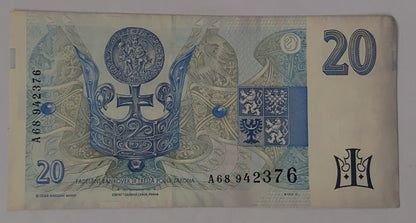 Czech Republic 20 Korun 1994 P10 Used note ending serial no: 376 - ZealHobbieZ