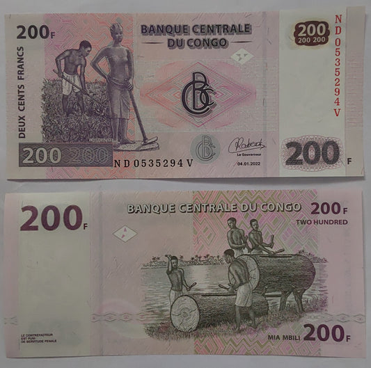 Congo, Democratic Republic of the 200 Francs UNC P99 - ZealHobbieZ
