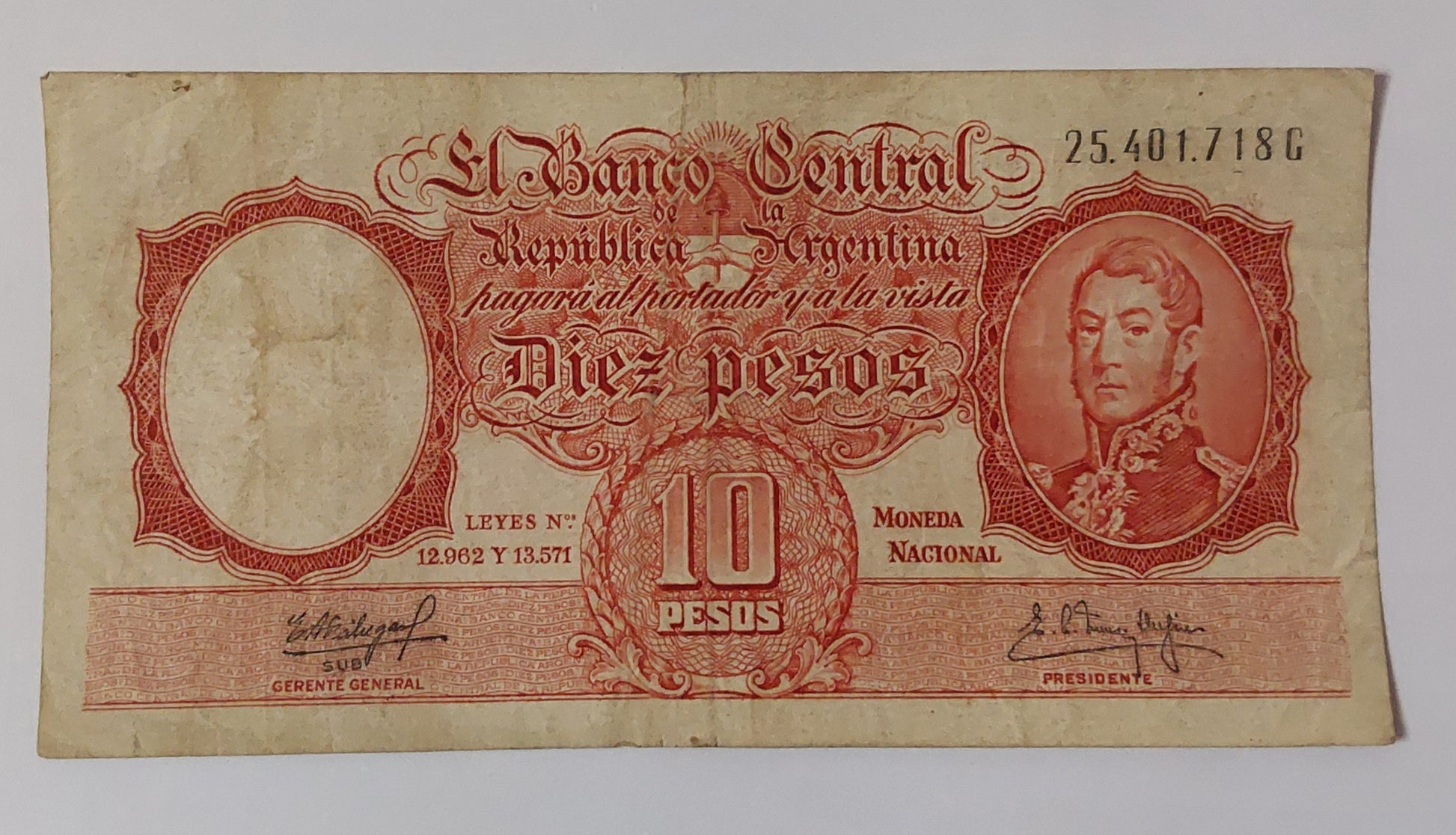 Argentina 10 Pesos P270 Used note ending serial no: 718 - ZealHobbieZ