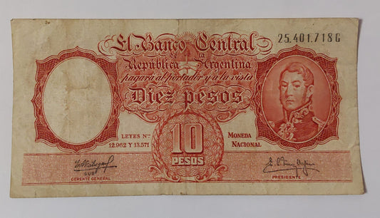 Argentina 10 Pesos P270 Used note ending serial no: 718 - ZealHobbieZ