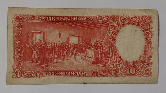 Argentina 10 Pesos P270 Used note ending serial no: 718 - ZealHobbieZ
