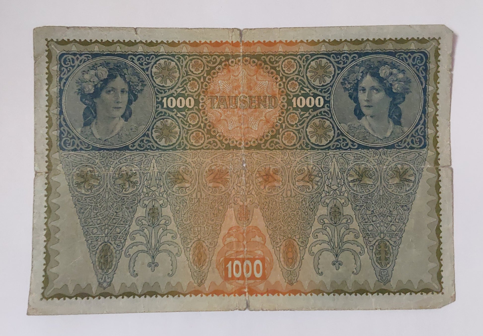Austria 1000 kronor 1920 P61 heavily Used note ending serial no: 417 (large size) - ZealHobbieZ