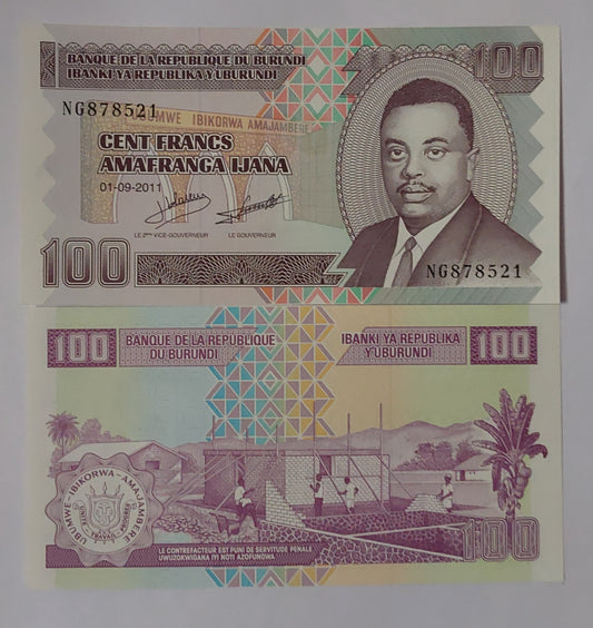 Burundi 100 Francs (Small) UNC P44 - ZealHobbieZ