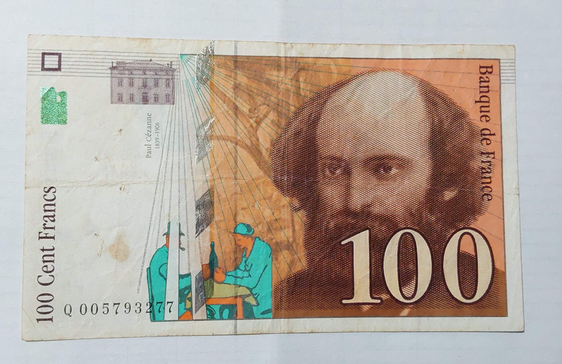 France 100 Francs Cézanne 1997 P158 Used note ending serial no:277 - ZealHobbieZ