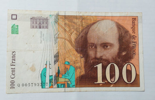 France 100 Francs Cézanne 1997 P158 Used note ending serial no:277 - ZealHobbieZ