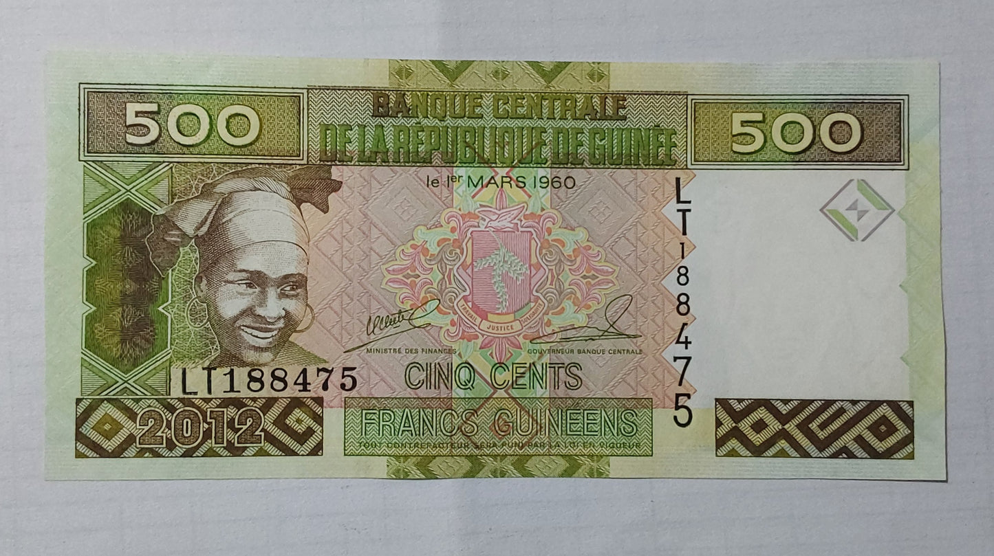 Guinea 500 francs 2012 P39b UNC - ZealHobbieZ