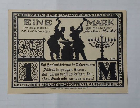 Germany Notgeld 1 Mark 1921 Used (small size) - ZealHobbieZ