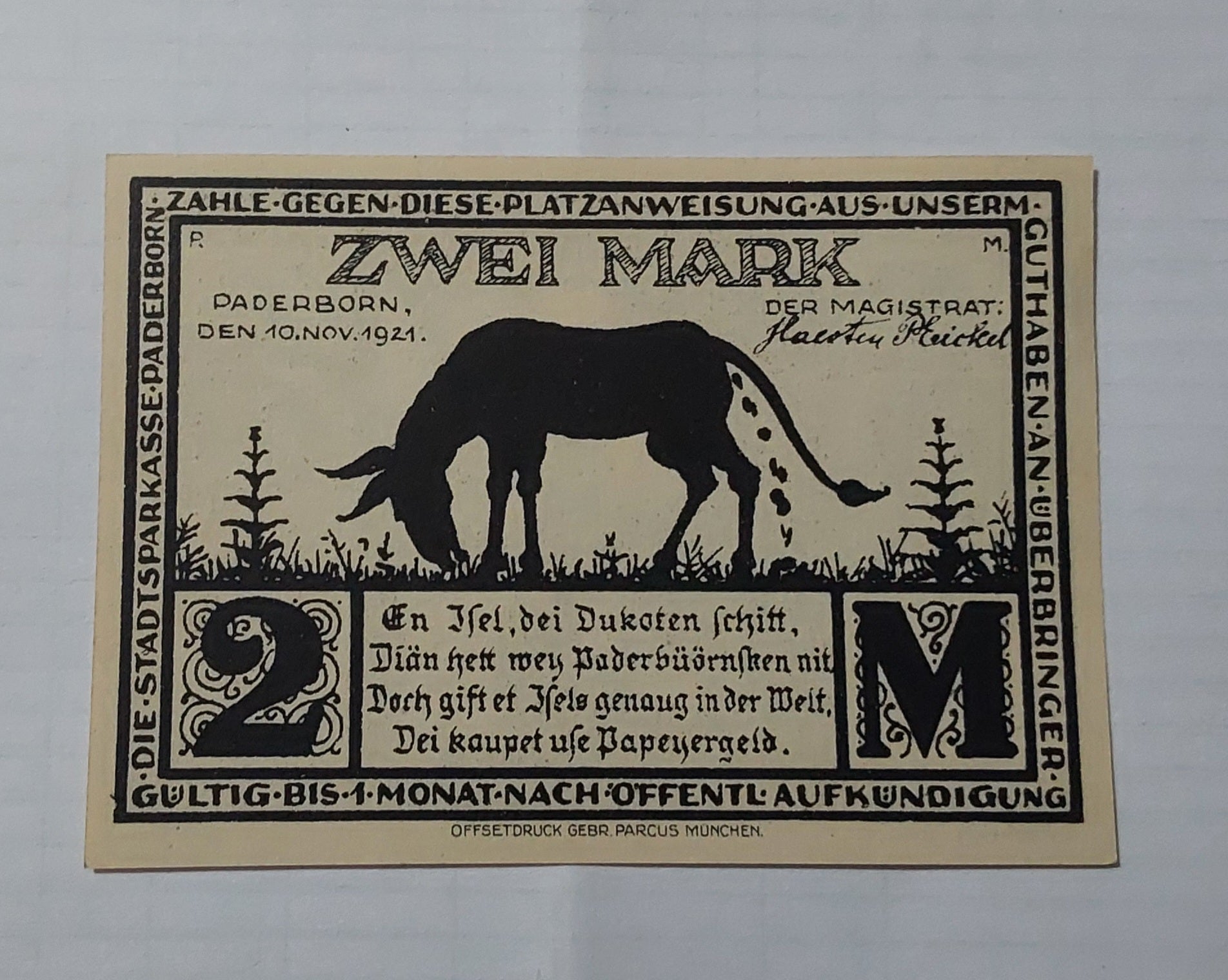 Germany Notgeld 2 Mark 1921 Used (small size) - ZealHobbieZ