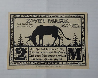 Germany Notgeld 2 Mark 1921 Used (small size) - ZealHobbieZ