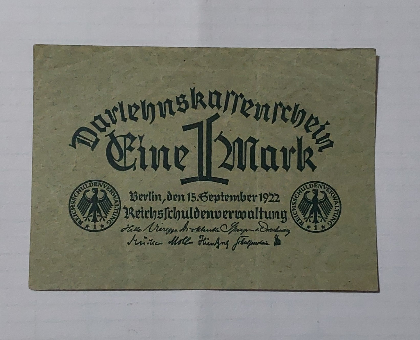 Germany 1 mark 1922 P61 (small size) Green colour Used note - ZealHobbieZ