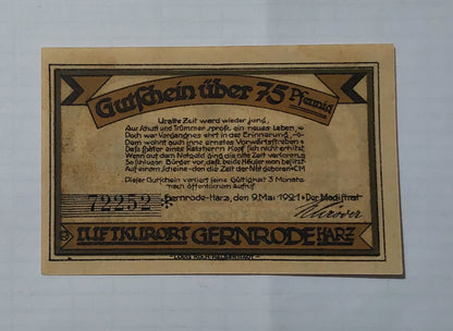 Germany Notgeld 1921 75 Pfennig Used (small size) - ZealHobbieZ