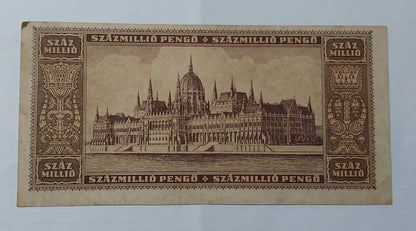 Hungary 100 Million pengo 1946 Used P124 heavily Used note ending serial no446 - ZealHobbieZ