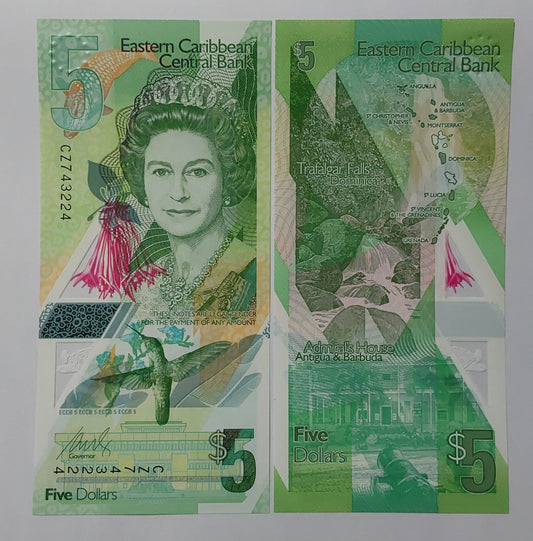 East Caribbean 5 Dollars UNC Polymer P56 - ZealHobbieZ
