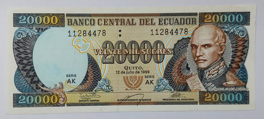 Ecuador 20 000 Sucres 1999 P129 UNC - ZealHobbieZ
