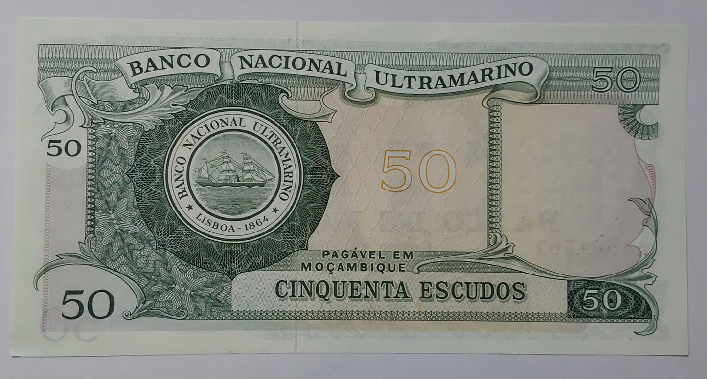 Mozambique 50 Escudos Overprint note 1976 P116 UNC - ZealHobbieZ