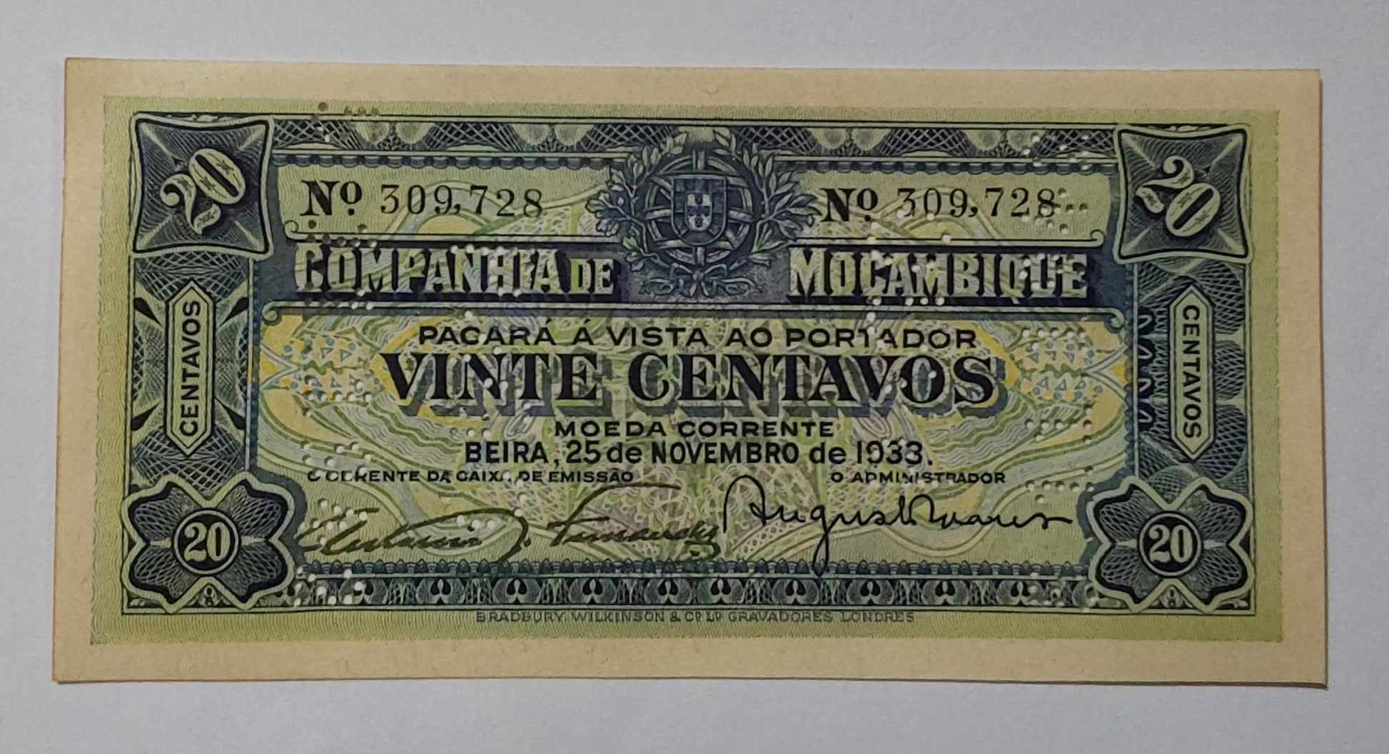 Mozambique 20 Centavos 1933 UNC R29 - ZealHobbieZ