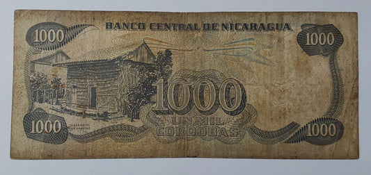 Nicaragua 1000 Cordobas 1985 P145 Used note ending serial no:952 - ZealHobbieZ